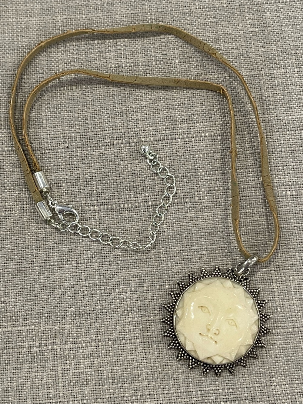 Handcrafted sterling silver and carved bone sun goddess pendant bohemian fairy